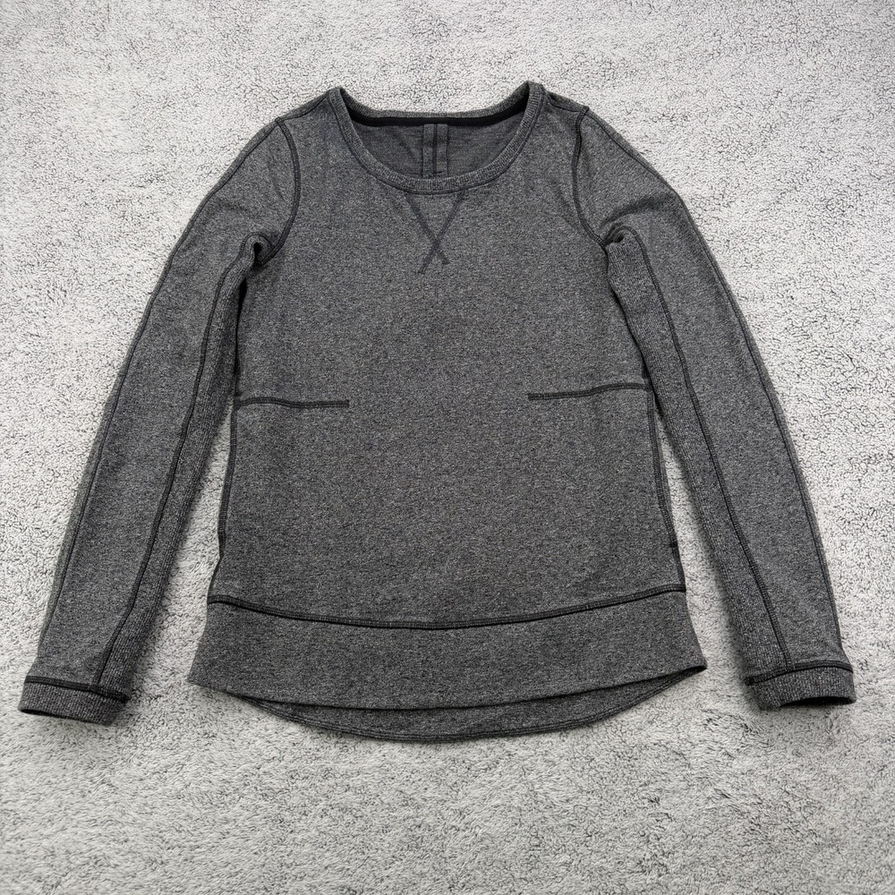 Lululemon Exhalation Pullover Sweatshirt Womens 4 Charcoal French Terry Pocket